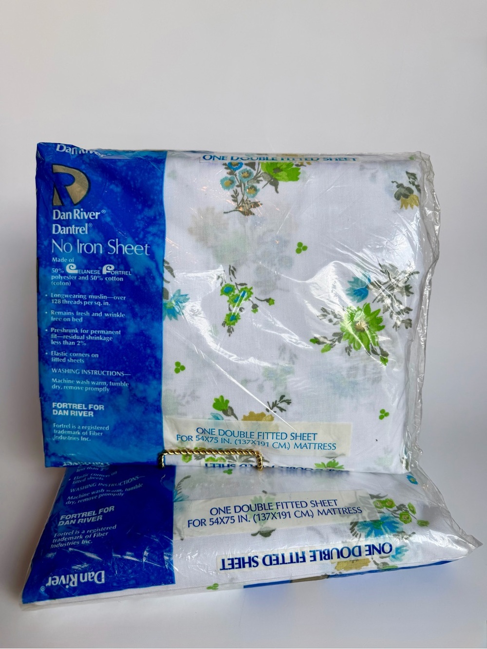 Vintage Dan River Dantrel NOS Full Fitted Sheet Blue Green Floral Sealed USA